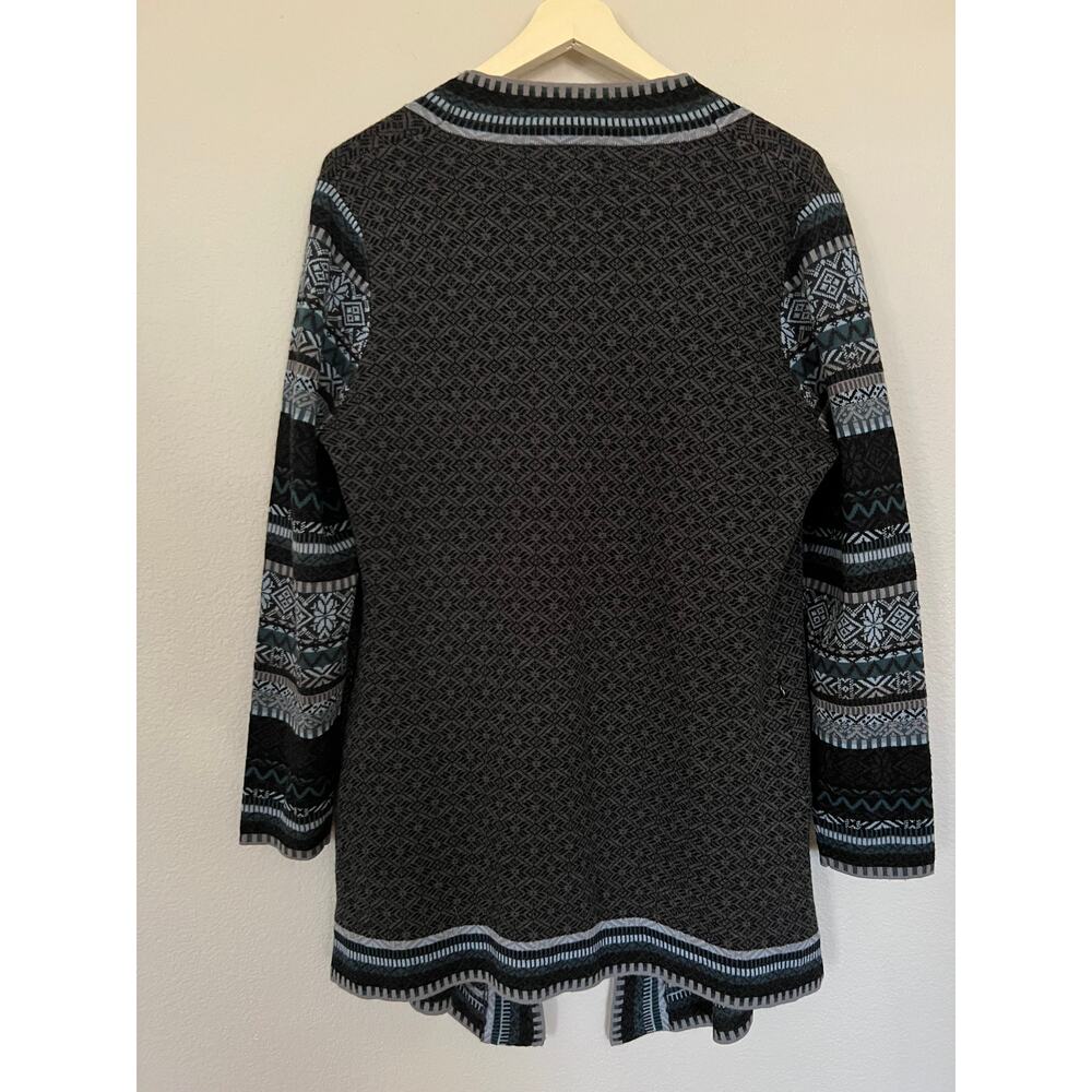 Icelandic Women's Cardigan Sweater Size L Merino Wool Blend Fair Isle Pockets - Picture 2 of 7